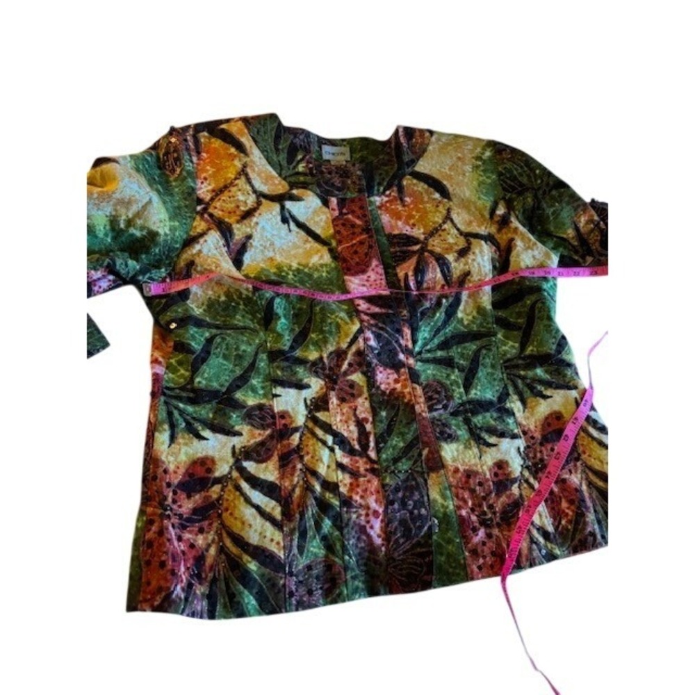 Chico's "Donya" Shimmering Flora Sequin Jacket Green Orange Pink Size 2 - Picture 10 of 11